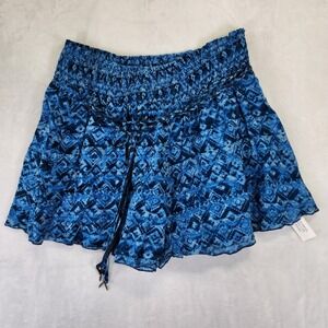 Wrap London Blue Tie Dye Pattern Smocked Waist Boho Mini Skirt‎ Women's US 12